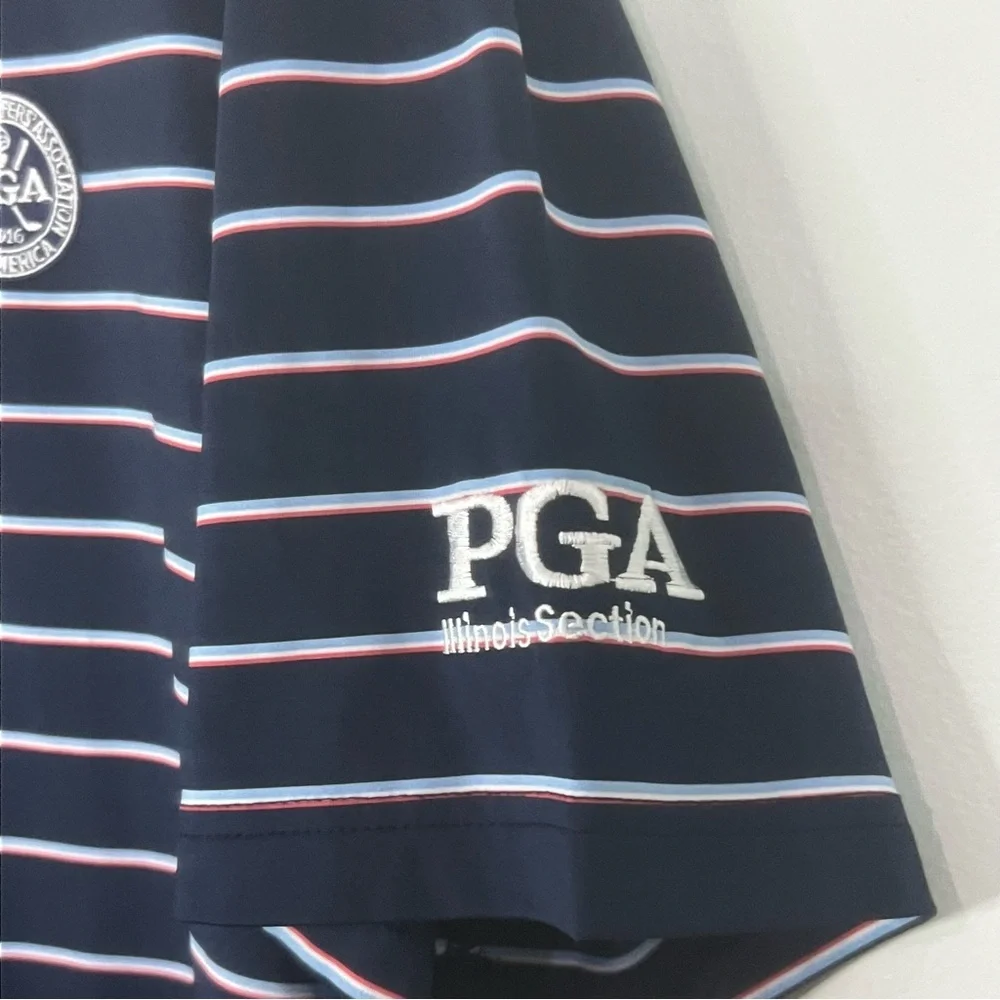 Ralph Lauren RLX Navy/Red/White Striped Golf Polo Large